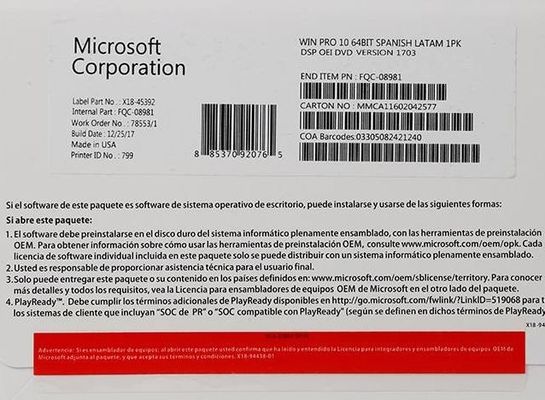 Ключ лицензии розницы Fpp ключа OEM FQC-08909 Windows 10 профессиональный для ноутбука ПК