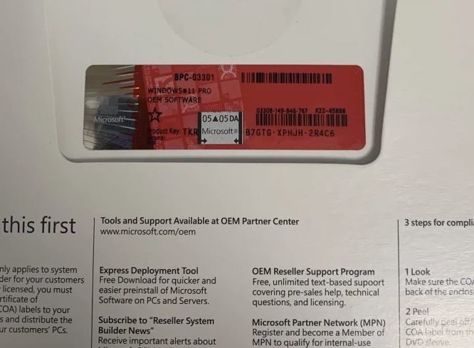 Ключ продукта Microsoft Windows 11 Pro с коробкой стикера Coa